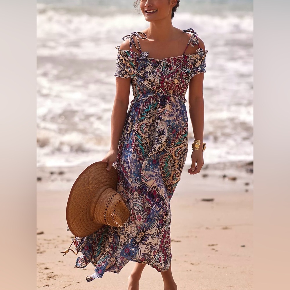 NWT By Anthropologie Smocked Gauze Criss-Cross Dress Size XS